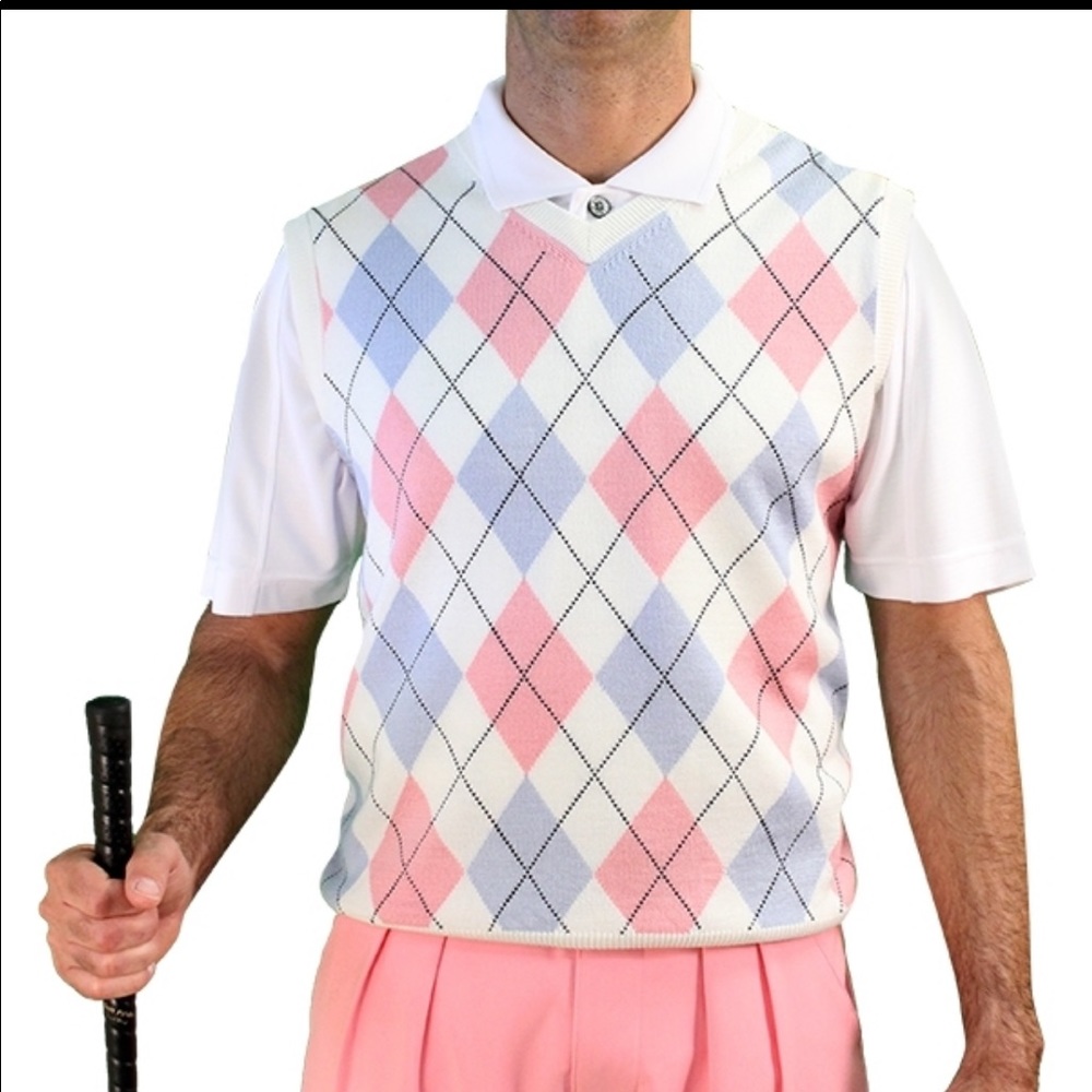 Argyle Sweater Vest - Mens White/Pink/Lt. Blue